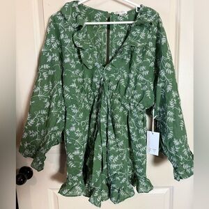 RoseVelvet Green Floral Romper